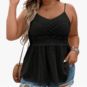 NWOT Spaghetti Strap Black Eyelet Lace Top